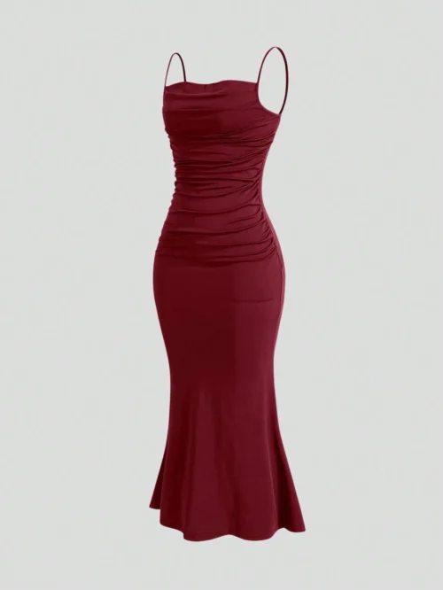 Mia Muse Vestidos femininos para todas as estações, elegantes, justos, alça espaguete, bainha sereia, maxi vestidos de festa da moda - Imagem 3