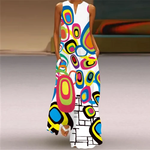 Vintage impressão feminina vestido de verão 2023 verão moda com decote em v sem mangas vestido longo elegante senhoras maxi vestidos femme - Imagem 18