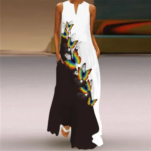 Vintage impressão feminina vestido de verão 2023 verão moda com decote em v sem mangas vestido longo elegante senhoras maxi vestidos femme - Imagem 48