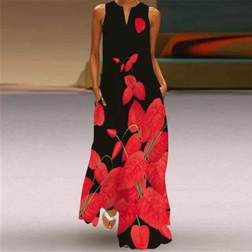 Vintage impressão feminina vestido de verão 2023 verão moda com decote em v sem mangas vestido longo elegante senhoras maxi vestidos femme - Imagem 16