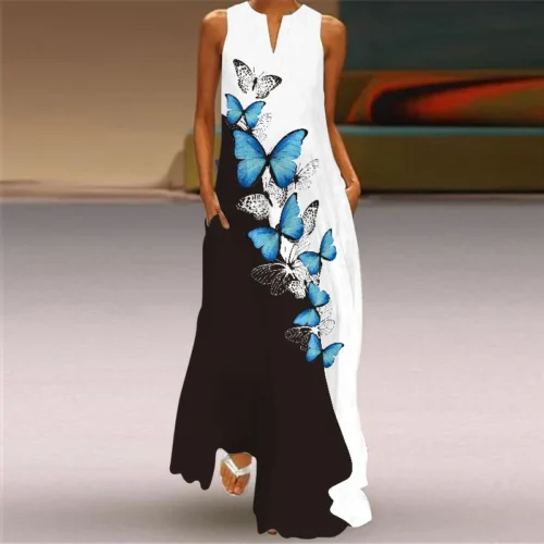 Vintage impressão feminina vestido de verão 2023 verão moda com decote em v sem mangas vestido longo elegante senhoras maxi vestidos femme - Imagem 50