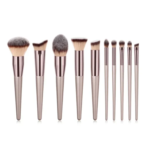 Conjunto de 4 ou 10 pincéis de maquiagem, cor champanhe, para cosméticos, pó, blush, sombra, kabuki, mistura, ferramenta de beleza - Imagem 11