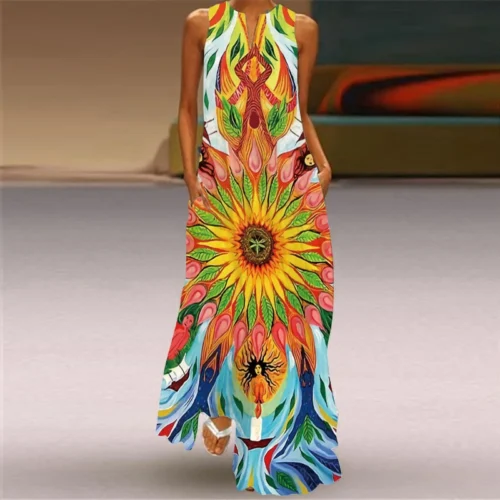 Vintage impressão feminina vestido de verão 2023 verão moda com decote em v sem mangas vestido longo elegante senhoras maxi vestidos femme - Imagem 78