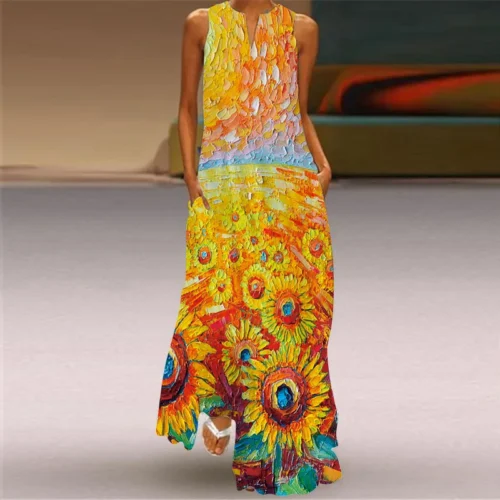 Vintage impressão feminina vestido de verão 2023 verão moda com decote em v sem mangas vestido longo elegante senhoras maxi vestidos femme - Imagem 26