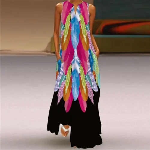 Vintage impressão feminina vestido de verão 2023 verão moda com decote em v sem mangas vestido longo elegante senhoras maxi vestidos femme - Imagem 85