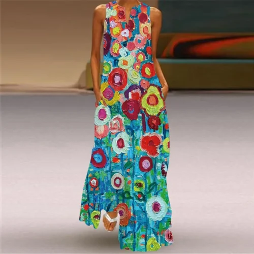 Vintage impressão feminina vestido de verão 2023 verão moda com decote em v sem mangas vestido longo elegante senhoras maxi vestidos femme - Imagem 73