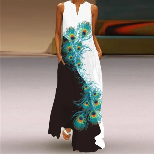 Vintage impressão feminina vestido de verão 2023 verão moda com decote em v sem mangas vestido longo elegante senhoras maxi vestidos femme - Imagem 15