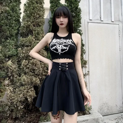 Feminino básico versátil queimado casual mini saia skater cintura alta escola goth punk saia preta harajuku - Imagem 21