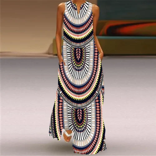 Vintage impressão feminina vestido de verão 2023 verão moda com decote em v sem mangas vestido longo elegante senhoras maxi vestidos femme - Imagem 24