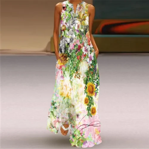 Vintage impressão feminina vestido de verão 2023 verão moda com decote em v sem mangas vestido longo elegante senhoras maxi vestidos femme - Imagem 65