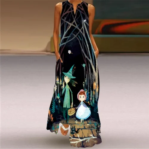 Vintage impressão feminina vestido de verão 2023 verão moda com decote em v sem mangas vestido longo elegante senhoras maxi vestidos femme - Imagem 83