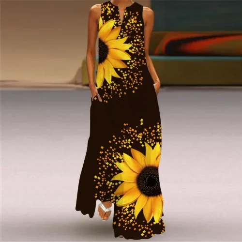 Vintage impressão feminina vestido de verão 2023 verão moda com decote em v sem mangas vestido longo elegante senhoras maxi vestidos femme - Imagem 5