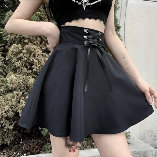 Feminino básico versátil queimado casual mini saia skater cintura alta escola goth punk saia preta harajuku - Imagem 16