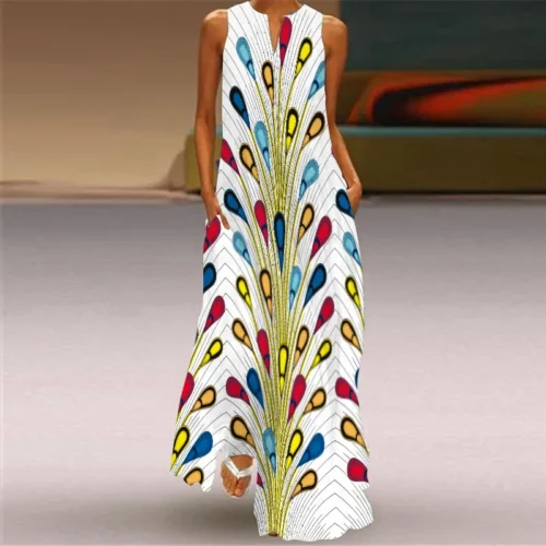 Vintage impressão feminina vestido de verão 2023 verão moda com decote em v sem mangas vestido longo elegante senhoras maxi vestidos femme - Imagem 36