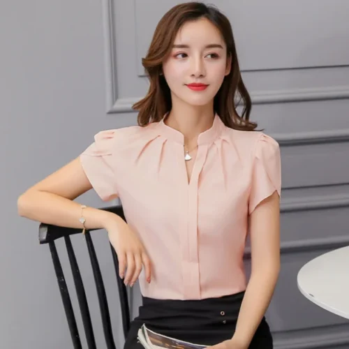 Moda coreana das mulheres topos e blusas chiffon blusas femininas manga curta camisas brancas xxl senhoras topos - Imagem 25