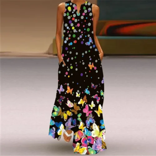 Vintage impressão feminina vestido de verão 2023 verão moda com decote em v sem mangas vestido longo elegante senhoras maxi vestidos femme - Imagem 53