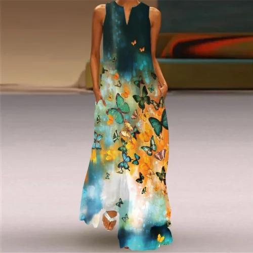 Vintage impressão feminina vestido de verão 2023 verão moda com decote em v sem mangas vestido longo elegante senhoras maxi vestidos femme - Imagem 80