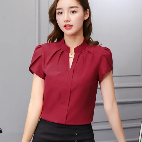Moda coreana das mulheres topos e blusas chiffon blusas femininas manga curta camisas brancas xxl senhoras topos - Imagem 2