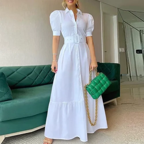 Listrado maxi vestido feminino verão 2022 nova moda elegante causal festa escritório senhora branco azul voltar vestidos longos - Imagem 13