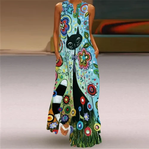 Vintage impressão feminina vestido de verão 2023 verão moda com decote em v sem mangas vestido longo elegante senhoras maxi vestidos femme - Imagem 14