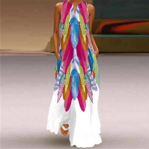 Vintage impressão feminina vestido de verão 2023 verão moda com decote em v sem mangas vestido longo elegante senhoras maxi vestidos femme - Imagem 84