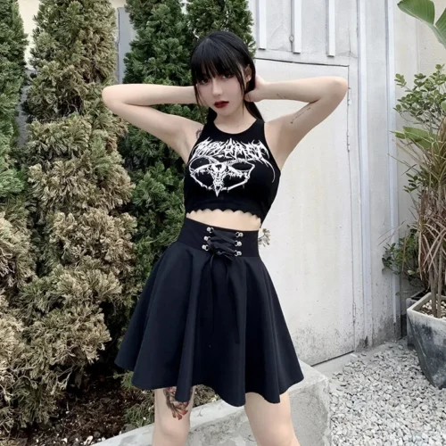 Feminino básico versátil queimado casual mini saia skater cintura alta escola goth punk saia preta harajuku - Imagem 23