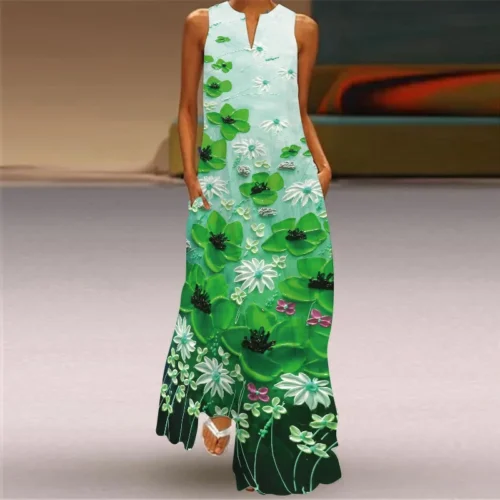 Vintage impressão feminina vestido de verão 2023 verão moda com decote em v sem mangas vestido longo elegante senhoras maxi vestidos femme - Imagem 20