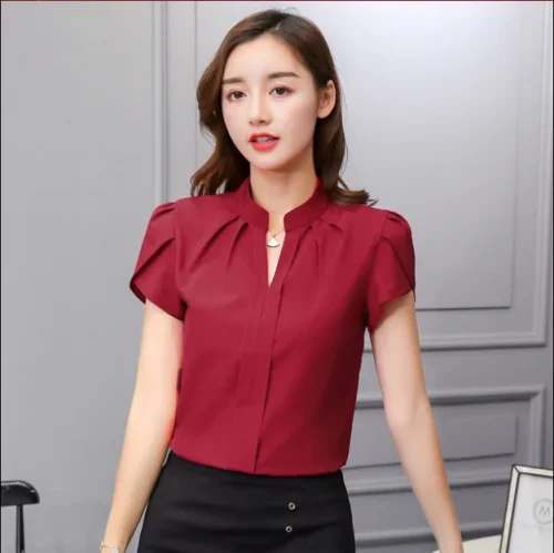 Moda coreana das mulheres topos e blusas chiffon blusas femininas manga curta camisas brancas xxl senhoras topos - Imagem 11