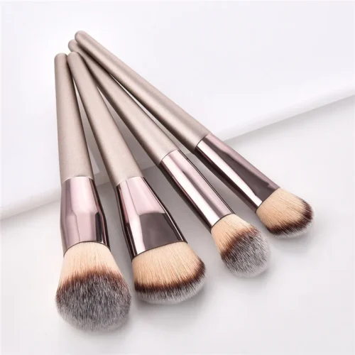 Conjunto de 4 ou 10 pincéis de maquiagem, cor champanhe, para cosméticos, pó, blush, sombra, kabuki, mistura, ferramenta de beleza - Imagem 2