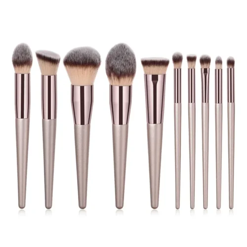Conjunto de 4 ou 10 pincéis de maquiagem, cor champanhe, para cosméticos, pó, blush, sombra, kabuki, mistura, ferramenta de beleza - Imagem 9