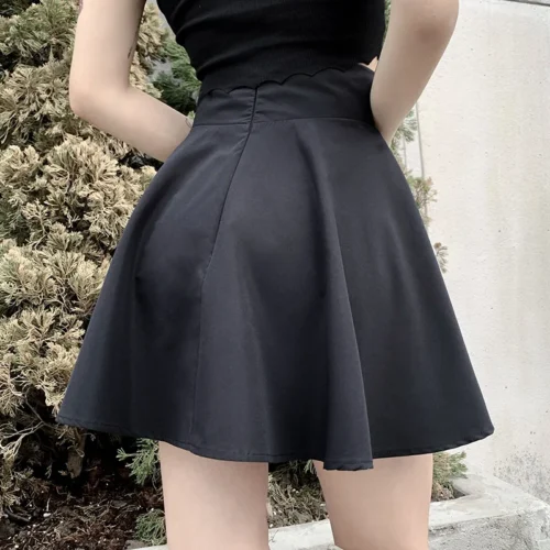 Feminino básico versátil queimado casual mini saia skater cintura alta escola goth punk saia preta harajuku - Imagem 17