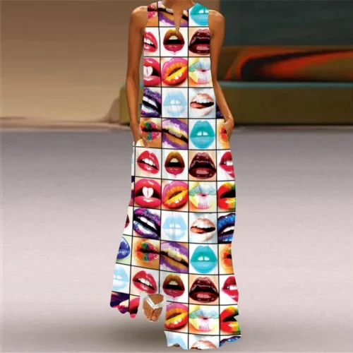 Vintage impressão feminina vestido de verão 2023 verão moda com decote em v sem mangas vestido longo elegante senhoras maxi vestidos femme - Imagem 68