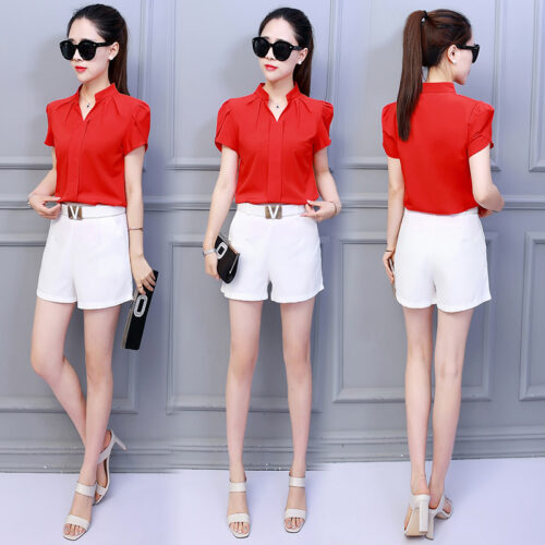 Moda coreana das mulheres topos e blusas chiffon blusas femininas manga curta camisas brancas xxl senhoras topos - Imagem 24