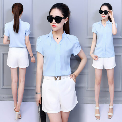 Moda coreana das mulheres topos e blusas chiffon blusas femininas manga curta camisas brancas xxl senhoras topos - Imagem 22