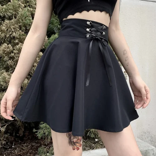 Feminino básico versátil queimado casual mini saia skater cintura alta escola goth punk saia preta harajuku - Imagem 18