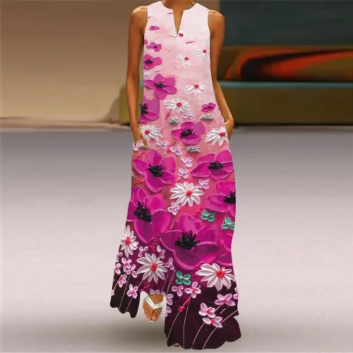 Vintage impressão feminina vestido de verão 2023 verão moda com decote em v sem mangas vestido longo elegante senhoras maxi vestidos femme - Imagem 58
