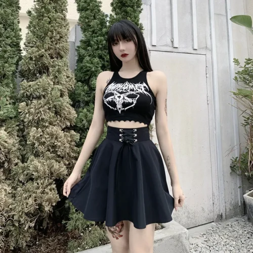 Feminino básico versátil queimado casual mini saia skater cintura alta escola goth punk saia preta harajuku - Imagem 20