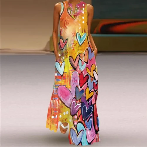 Vintage impressão feminina vestido de verão 2023 verão moda com decote em v sem mangas vestido longo elegante senhoras maxi vestidos femme - Imagem 30