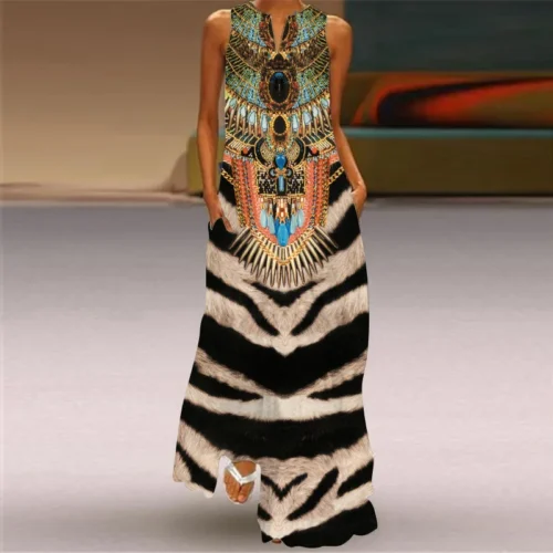 Vintage impressão feminina vestido de verão 2023 verão moda com decote em v sem mangas vestido longo elegante senhoras maxi vestidos femme - Imagem 60