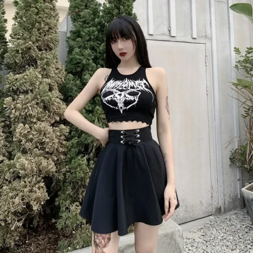 Feminino básico versátil queimado casual mini saia skater cintura alta escola goth punk saia preta harajuku - Imagem 22