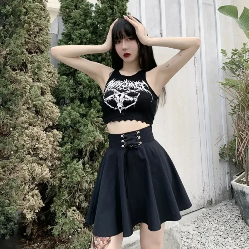 Feminino básico versátil queimado casual mini saia skater cintura alta escola goth punk saia preta harajuku - Imagem 19