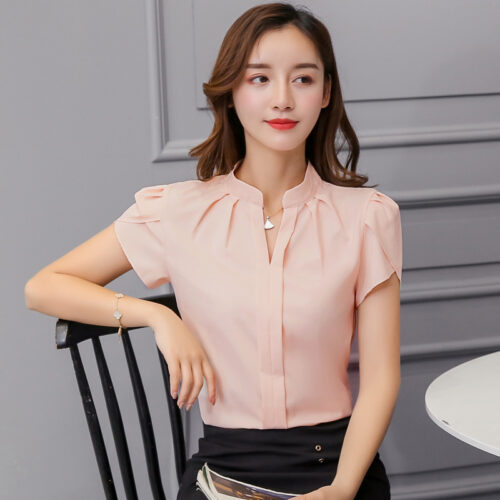 Moda coreana das mulheres topos e blusas chiffon blusas femininas manga curta camisas brancas xxl senhoras topos - Imagem 19