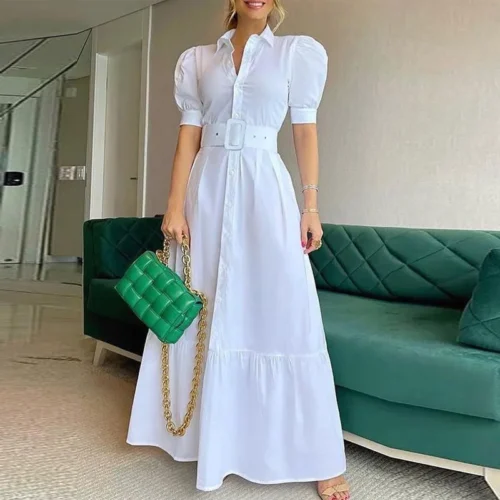 Listrado maxi vestido feminino verão 2022 nova moda elegante causal festa escritório senhora branco azul voltar vestidos longos - Imagem 12
