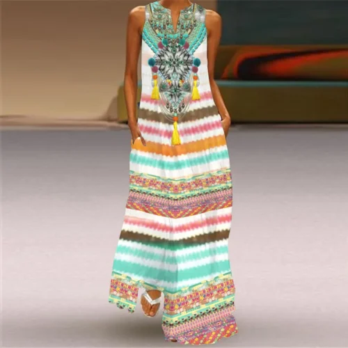 Vintage impressão feminina vestido de verão 2023 verão moda com decote em v sem mangas vestido longo elegante senhoras maxi vestidos femme - Imagem 86