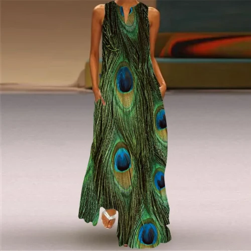 Vintage impressão feminina vestido de verão 2023 verão moda com decote em v sem mangas vestido longo elegante senhoras maxi vestidos femme - Imagem 75