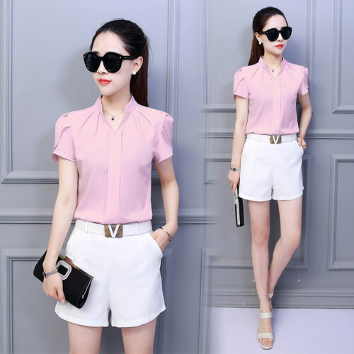 Moda coreana das mulheres topos e blusas chiffon blusas femininas manga curta camisas brancas xxl senhoras topos - Imagem 23