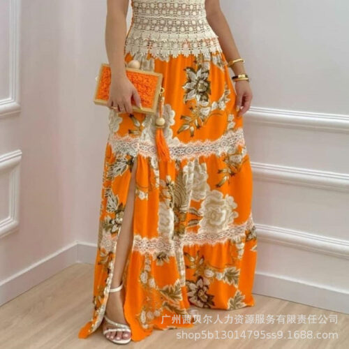 Vestido de Praia Feminino com Painel de Bordas, Saia Longa, Decote V, Estampado, Férias Europeu e Americano, Sexy, Verão, 2022 - Imagem 15