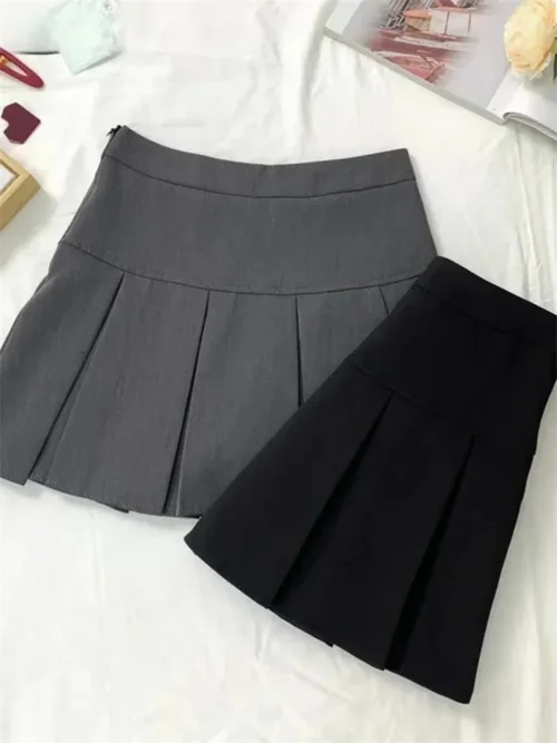 Vintage cinza saia plissada feminina kawaii cintura alta mini saias coreano moda uniforme escolar harajuku streetwear primavera - Imagem 13