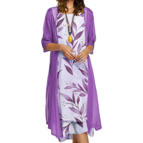 Feminino 1 conjunto elegante vintage em torno do pescoço vestido de duas peças senhoras vestido conjunto floral impressão para festa - Imagem 8