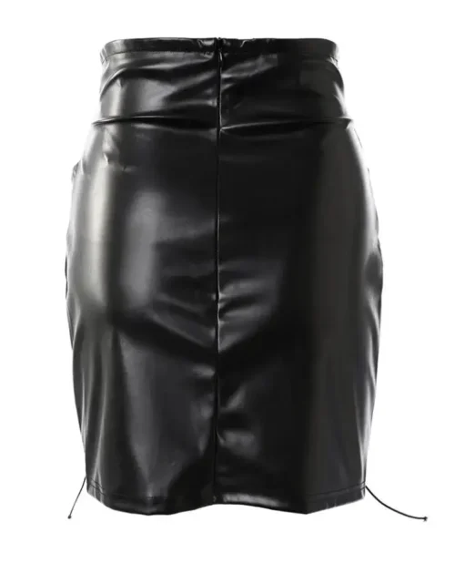 Saia de couro sexy feminina 2024 verão nova cintura alta couro do plutônio malha rendas até saia curta envoltório apertado hip meia mini saia curta - Imagem 6